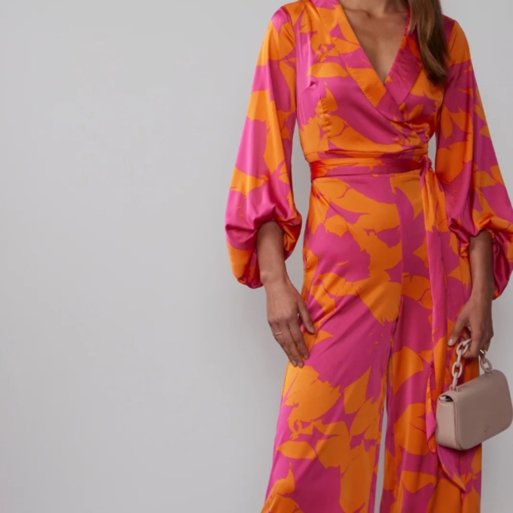 NEW Vibrant Pink and Orange Wrap Jumpsuit